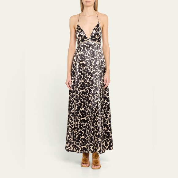 ULLA JOHNSON Evie Floral Satin Midi Dress in Raven 10 - Picture 2 of 11